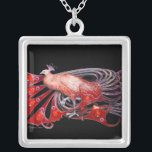 COLLIER ÉLÉGANT PEACOCK EN ROUGE ET NOIR<br><div class="desc">Design coloré et élégant avec pierres 3D lumineuses Design graphique numérique par Bulgan Lumini. Partie de la nouvelle collection ARCADIA.</div>