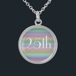 Collier En Argent 25e anniversaire du Mariage Rainbow<br><div class="desc">Un motif arc-en-ciel chic et moderne rayé,  avec les chiffres pour un 25ème anniversaire de Mariage,  en texte blanc avec une ombre portée grise.</div>