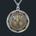 Collier En Argent Confirmation du Saint-Esprit | Verre retenu Spirit<br><div class="desc">Il s'agit d'une belle image en vitrail de l'Esprit Saint / Saint-Esprit représentée par une colombe. Il ferait un merveilleux cadeau de confirmation.</div>
