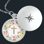Collier En Argent Couronne florale Crucifix Roses rose jaune<br><div class="desc">Roses jaunes et roses pastel sur la couronne fleurie de printemps avec Crucifix doré -</div>