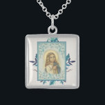 Collier En Argent Floral bleu |Enfant | Vierge | Religieux<br><div class="desc">C'est une belle image de la Sainte Mère en tant que jeune enfant avec des fleurs bleues dans l'arrière - plan.</div>