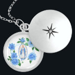 Collier En Argent Floral bleu |Madonna | Vierge | Dahlias<br><div class="desc">Voici une belle image de la Sainte Vierge Marie,  Notre-Dame de Grâce,  avec des fleurs de dahlia bleues et un ruban bleu l'encerclant.</div>