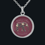 Collier En Argent Joli Eléphant Floral Bourgogne Personnalisé<br><div class="desc">Joli collier d'éléphant personnalisé.</div>