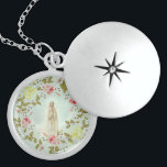 Collier En Argent Madame florale de guirlande des roses roses jaunes<br><div class="desc">Notre Madame de Fatima avec les roses jaunes et roses en pastel sur la guirlande florale de ressort</div>