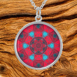 Collier En Argent Mosaic Kaleidoscope Fleur Rouge et Bleu<br><div class="desc">Cette mosaïque kaléidoscope design présente des carreaux brillants rouges et bleus. Un design géométrique vif inspiré par les fractales,  les mandalas et les mosaïques en vitraux. Obtenez ce design trippé magnifique maintenant et ajoutez des couleurs super à votre vie!</div>