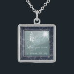 Collier En Argent Papillon en marbre bleu Suivez votre coeur<br><div class="desc">Citation inspirante sur collier de rêve avec arrière - plan en marbre bleu foncé.</div>