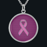 Collier En Argent Sensibilisation au ruban rose Fuchsia Fibres de ca<br><div class="desc">Une courroie chromée style rose ruban déco présenté sur une fibre de carbone fuchsia profonde comme arrière - plan imprimé cadeau personnalisé pour convenir à tout événement ou occasion. Modifiez ce design avec du texte si vous le souhaitez et voyez vos efforts créatifs devenir réalité. Cliquez sur le bouton "CUSTOMISER...</div>