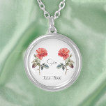 Collier Fleur du mois de naissance Juin Rose<br><div class="desc">Fleur de mois de naissance Collier Rose de juin avec l'illustration d'une fleur rose. Sous la fleur, le nom est écrit dans une police de script élégante. Sous le nom, il indique "Juin - Rose", indiquant que le mois de naissance du propriétaire est juin et que sa fleur de naissance...</div>