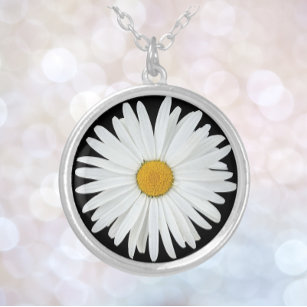 Collier Fleur marguerite blanche sur Floral noir