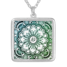 Fleur Monogramme verte et bleue Mandala