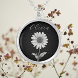 Collier Flore délicieuse et personnalisable<br><div class="desc">Collier personnalisable Fleur marguerite noir et blanc. Personnalisez avec le nom et le type de police. Vous pouvez également modifier la couleur de l'arrière - plan en fonction de vos préférences.</div>