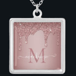 Collier Girly Rose Gold Sparkle Glitter Drips monogram<br><div class="desc">Parties scintillant Rose or éclaboussée perce Monogramme Collier avec parties scintillant en or rose/rose faux de mode goutte sur un arrière - plan chic avec votre monogramme et nom personnalisés. Veuillez nous contacter à cedarandstring@gmail.com si vous avez besoin d'aide pour la conception ou les produits correspondants.</div>