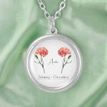 Collier Janvier Mois de la naissance Carnation des fleurs<br><div class="desc">Le collier Carnation Janvier, fleur du mois de naissance, présente une belle illustration d'une fleur carnation. Sous la fleur, il y a un nom personnalisable écrit dans une police de script élégante. Sous le nom, il dit "Janvier - Carnation", indiquant que sa fleur de naissance est la carnation. C'est un...</div>