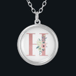 Collier LETTRE Florale H Aquarelle rose<br><div class="desc">Collier Monogramme avec votre initiale en jolies fleurs de parties scintillant et d'aquarelle. La lettre fleurie H est conçue dans une parties scintillant rose poussiéreuse, agrémentée d'un bouquet de fleurs roses et d'ivoire et de verdure. Un beau cadeau pour toute femme et toute occasion. Aussi une belle idée comme une...</div>