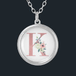 Collier LETTRE Florale K Aquarelle rose<br><div class="desc">Collier Monogramme avec votre initiale en jolies fleurs de parties scintillant et d'aquarelle. La lettre fleurie K est conçue dans une parties scintillant rose poussiéreuse, agrémentée d'un bouquet de fleurs roses et d'ivoire et de verdure. Un beau cadeau pour toute femme et toute occasion. Aussi une belle idée comme une...</div>