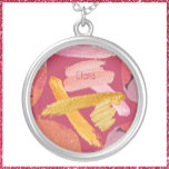 Collier Magenta et Abstrait or vibrants<br><div class="desc">Magenta et or Design abstrait et dynamique dans des couleurs vives. POUR SUPPRIMER LE NOM si vous préférez,  il vous suffit de reculer l'espace sur le texte dans la personnalisation.</div>