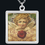COLLIER MONOGRAMME DE PARCHEMENT DE SCEAU DE CIRE DU COEUR<br><div class="desc">Design élégant,  classique et classe avec un cou à ailes romantique,  sceau de cire rouge,  coeur et flèche sur un parchemin marron antique convenant aux fiançailles romantiques,  mariages,  noël,  vacances,  famille ou professionnel.</div>
