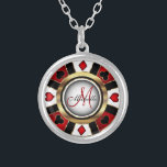 Collier Monogramme Noir, Rouge et Or Las Vegas Style Silve<br><div class="desc">Collier Monogramme. Monogramme Noir, Rouge et Or Las Vegas Style design prêt pour vous à personnaliser. Remarque : Toutes les zones de modèle n'ont pas besoin d'être modifiées. 📌 Si vous avez besoin d'une personnalisation plus poussée, cliquez sur le bouton "Cliquez pour Customiser plus loin" ou "Customiser ou modifier la...</div>