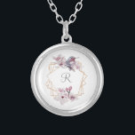 Collier Monogramme rose blanc Magnolias Bird Gold Frame<br><div class="desc">Personnalisez cette élégante structure rose blanc et gris or avec collier magnolias avec votre initiale. Élégant et joli.</div>