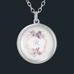 Collier Monogramme rose blanc Magnolias Bird Gold Frame<br><div class="desc">Personnalisez cette élégante structure rose blanc et gris or avec collier magnolias avec votre initiale. Élégant et joli.</div>