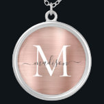 Collier Monogramme rose or brossé métal huile Monogramme N<br><div class="desc">Rose Or Brossé Foil Métal Monogramme Nom du script Collier plaqué argent</div>