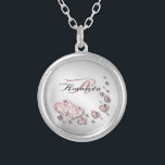 Collier Monogramme rose Peach Coeurs brillants Géométrique<br><div class="desc">Monogramme rose Peach Coeurs brillants Géométrique Elégant Collier Platiné Argent. Unique,  beau,  design élégant. Facile à personnaliser. Le style de police,  la taille et les couleurs peuvent être modifiés. Éléments correspondants disponibles.</div>