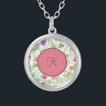 Collier Monogramme rose Pêche vert pourpre gris floral<br><div class="desc">Monogramme ce collier floral avec votre initiale. Ce collier ou ce casier fait un grand cadeau de femme d'honneur,  un cadeau de fête de la Mère ou un grand cadeau d'anniversaire pour n'importe laquelle des femmes de votre vie.</div>