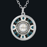Collier Monogramme style Las Vegas noir, bleu et or<br><div class="desc">Collier Monogramme. Monogram Black, Blue et Gold Las Vegas Style design prêt à vous personnaliser. Remarque : Toutes les zones de modèle n'ont pas besoin d'être modifiées. 📌 Si vous avez besoin d'une personnalisation plus poussée, cliquez sur le bouton "Cliquez pour Customiser plus loin" ou "Customiser ou modifier la conception"...</div>