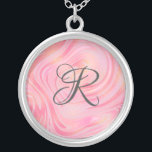 Collier Motif de Parties scintillant Monogramme en marbre<br><div class="desc">Collier monogrammé avec rose clair et rose foncé avec des éclats de parties scintillant dorée dans ce joli motif tourbillon en marbre. Ajoutez votre monogramme pour ajouter cette touche spéciale.</div>