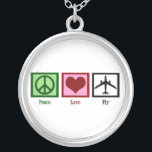 Collier Mouche d'amour de paix<br><div class="desc">Un signe de paix,  coeur,  et un avion. C'est un cadeau mignon pour un pilote,  un steward (hôtesse de l'air),  ou quelqu'un qui aiment voyager.</div>