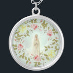 Collier Notre Madame de guirlande florale de ressort rose<br><div class="desc">C'est une belle image de notre Madame de Fatima a entouré par une guirlande florale jaune et rose.</div>