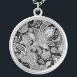 Collier Paisley orange noir et blanc<br><div class="desc">Paisley orné en noir et blanc. Motif moderne classique en cachemire noir et blanc. Voir d'autres dessins de mes colliers.</div>