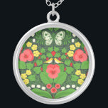 Collier Pansies rouges, oiseaux et papillons<br><div class="desc">Papier peint de jardin peint à la main avec boiseries,  lys,  fleurs de coeur saignant,  feuilles,  oiseaux et papillons motifs sans couture.</div>