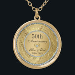 Collier Plaqué Or 50e anniversaire du Mariage Diamonds and Gold<br><div class="desc">Elégante couleur or frise florale avec 2 coeurs et un diamant,  Gold 50th Mariage Anniversaire. Il vient dans les tons argentés pour le 25ème anniversaire.</div>