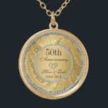 Collier Plaqué Or 50e anniversaire du Mariage Diamonds and Gold<br><div class="desc">Elégante couleur or frise florale avec 2 coeurs et un diamant,  Gold 50th Mariage Anniversaire. Il vient dans les tons argentés pour le 25ème anniversaire.</div>