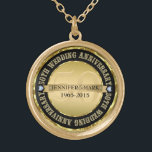 Collier Plaqué Or 50E Anniversaire Mariage Métallic Or & Noir 2<br><div class="desc">Collier commémoratif élégant du 50e anniversaire de mariage avec texte personnalisable. Or métallique et noir. Les accents de diamants blancs.</div>