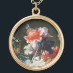 COLLIER PLAQUÉ OR ANÉMONES ROUGES ROSE FLEURS BLANCHES, BOUTTERFLY E<br><div class="desc">Élégants détails floraux dynamiques de peintures hollandaises anciennes. Design floral coloré,  classique avec belle élaboration digitale d'une peinture flamande antique à vie morte.Design Cool et artistique à toutes fins,  facilement personnalisable pour les amoureux des animaux de la nature</div>