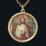 Collier Plaqué Or Anges catholiques de Jésus de première sainte<br><div class="desc">C'est une belle image catholique traditionnelle de Jésus tenant l'eucharistie bénie d'hôte.</div>
