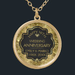 Collier Plaqué Or Anniversaire du 50e Mariage Gold & Black<br><div class="desc">Image d'un damas floral brillant doré et diamants or avec un modèle texte personnalisable pour vous de customiser.</div>