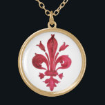 Collier Plaqué Or ANTIQUE FLEUR ROUGE DE LIS EN Héraldique BLANC<br><div class="desc">Antique Florentine rouge lièvre héraldique vintage</div>