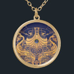 Collier Plaqué Or Bateau antique, Dauphins, Or, Bleu marine Nautique<br><div class="desc">Design nautique élégant et classe de style vintage avec une pierre de jante 3d brillante facilement personnalisable avec vos propres initiales et texte,  graphiques 3D et élaboration graphique numérique par Bulgan Lumini.</div>