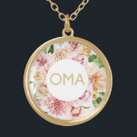 Collier Plaqué Or Cadeau Floral Oma<br><div class="desc">Joli cadeau Oma floral présente de jolies fleurs d'aquarelle et Oma dans le texte doré glacé. Un cadeau spécial pour Oma.</div>