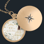 Collier Plaqué Or Champagne Ivory Floral Princesse Robe Quinceañera<br><div class="desc">Ce magnifique collier est le cadeau parfait memento / quince pour la fille coing avec des roses blanches en ivoire enchanteresses, une fille habillée d'une belle robe d'ivoire de champagne, et des papillons en or floutant. Personnalisez-le avec votre propre libellé facilement et rapidement, appuyez simplement sur le bouton customiser pour...</div>