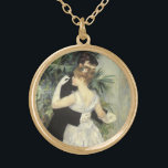 Collier Plaqué Or City Dance de Pierre Renoir, Art Vintage<br><div class="desc">City Dance (1883) de Pierre Renoir est un impressionnisme vintage de peinture d'amour d'art et de portrait romantique. Les jeunes mariés sont habillés d'un somptueux smoking et d'une élégante robe. La mariée et le marié dansent dans la salle de bal pour leur première danse romantique le jour de leur mariage....</div>