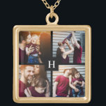 Collier Plaqué Or Collage de 4 photos et monogramme<br><div class="desc">Belle photo personnalisée design parfait pour la journée de la mère,  comme un cadeau mariage ou anniversaire,  cadeau de remise de diplômes,  etc.</div>