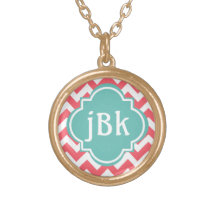 Coral Chevron avec Turquoise Centre à Monogram