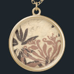 Collier Plaqué Or Design de crayon floral avec Feuilles tawny<br><div class="desc">Ce dessin au pochoir de feuilles floraux à la coloration tonique a un aspect rustique arrière - plan,  lui donnant une atmosphère vintage. Un original de Jennifer Goldberger,  cette impression ferait un cadeau extraordinaire pour quelqu'un qui aime l'atmosphère rustique de pièces comme celle-ci!</div>