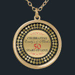 Collier Plaqué Or Diamants d'or Rouges<br><div class="desc">Elégant cadre géométrique noir et or rouge accent,  célébrant 50ème ans d'amour,  personnalisable modèle 50ème anniversaire mariage.</div>