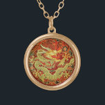 Collier Plaqué Or Dragon asiatique d'or brodé sur rouge foncé<br><div class="desc">Belle broderie chinoise antique d'un dragon d'or sur l'arrière - plan rouge - dynastie de Ming - numériquement augmentée par YANKAdesigns !</div>