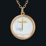 Collier Plaqué Or *~ Gold Cross AP35 Communion Christian Blue Gold P<br><div class="desc">(( ID de recherche AP35 pour des designs similaires et AP40)) SIMPLE MINIMAL Design. Aquarelle BLEUE et feuilles BOTANIQUES OR sur croix / crucifix/ FORME RONDE L'arrière - plan est BLANC avec une tache d'aquarelle claire de BLEU. La police de texte est un script de calligraphie élégant, élégant et sophistiqué....</div>